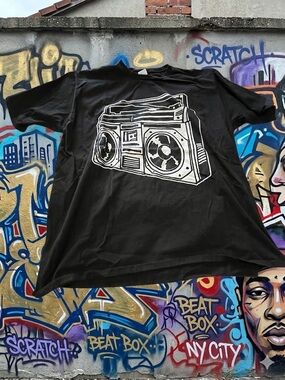 Port & Company Black Graphic Boombox T-Shirt - XL